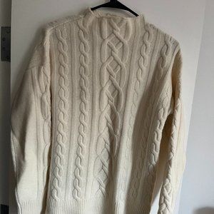 Cream Brooks Brothers Wool Blend Mock Neck  Knit Sweater